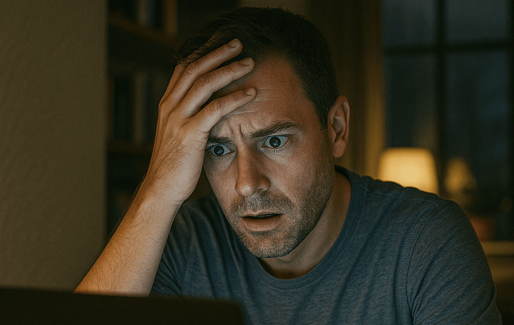 man surprised to be hacked on his computer